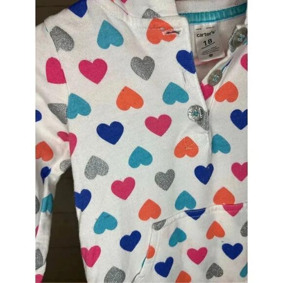 Carter’s hooded fleece romper with glitter hearts size 18 months - Picture 4 of 5